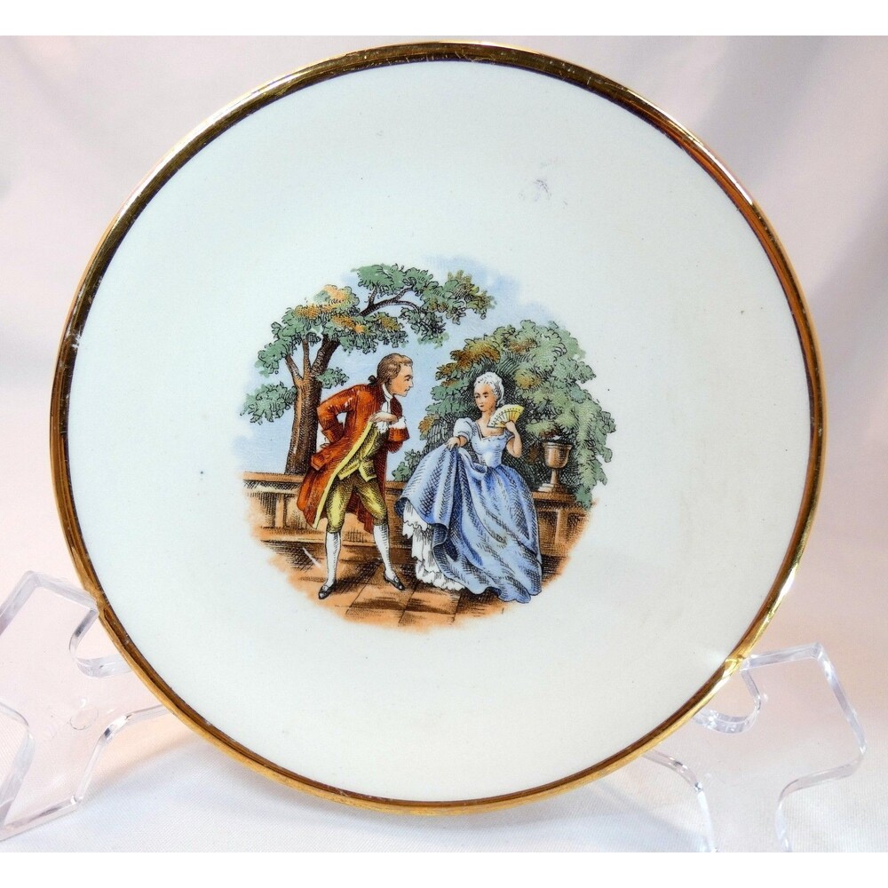 Courting Couple 4.5" Saucer Plate  22kt. Gold Edging Harker Pottery Trinket Dish